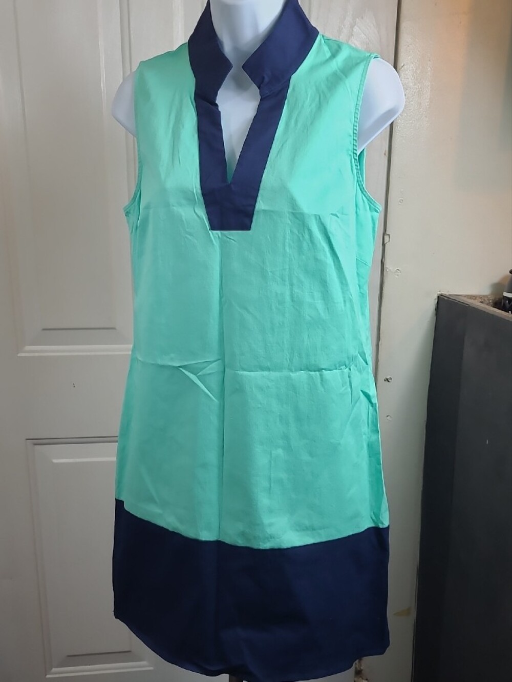 Sleeveless Mint and Navy Contrast Mini Dress